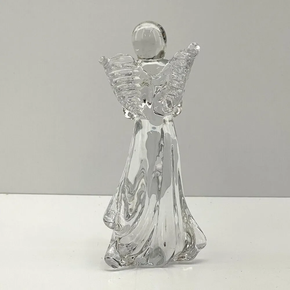Christmas Nativity Clear Glass Angel Figurine Praying Hands Guardian 6.75 Tall